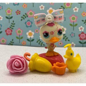 Authentic Littlest Pet Shop # 2167 Rare White Blythe Duck Pink Yellow Flowers